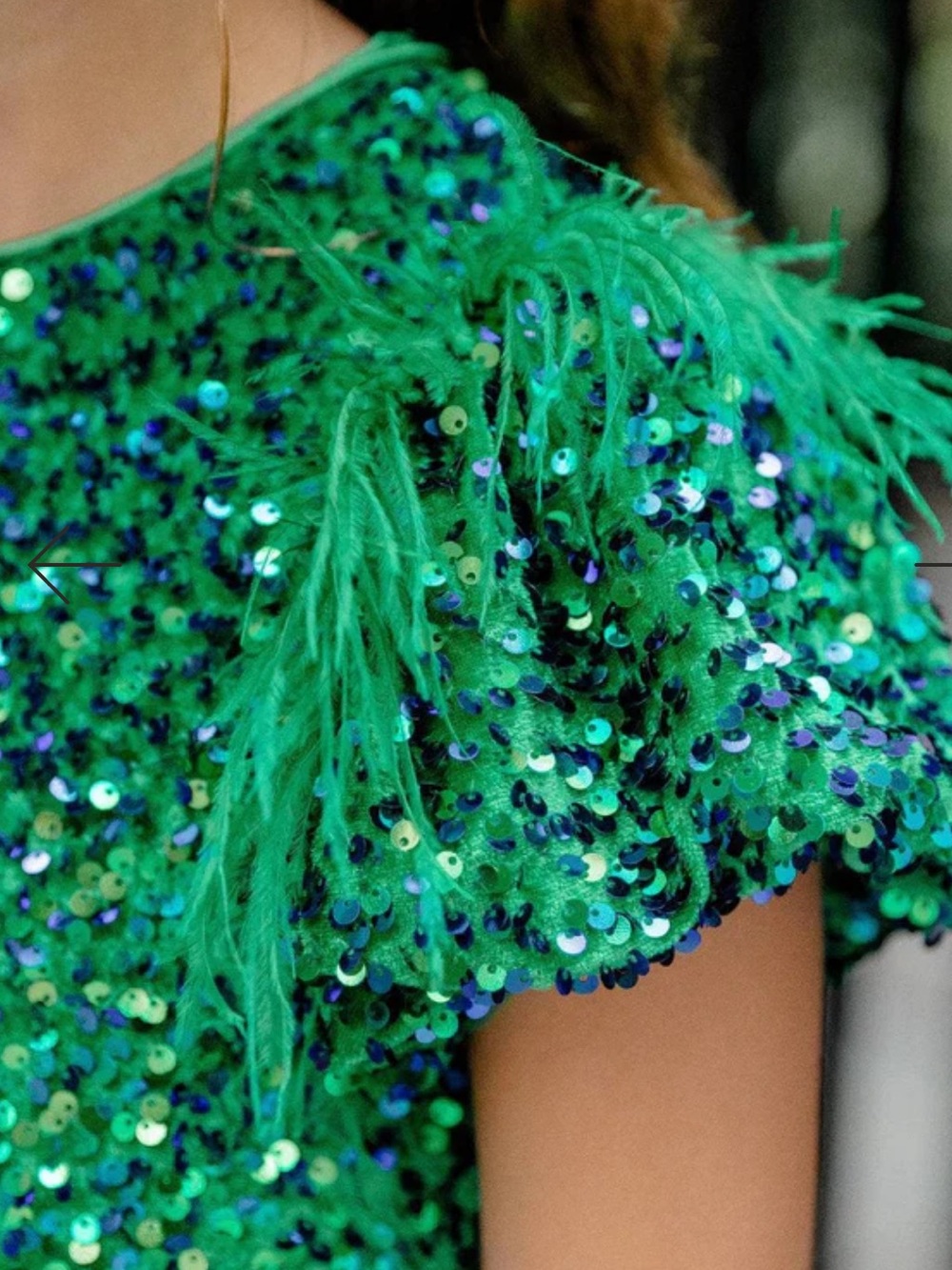 Lola + The Boys Green Sequin Feather Dress Size 10 Like New - Picture 4 of 6